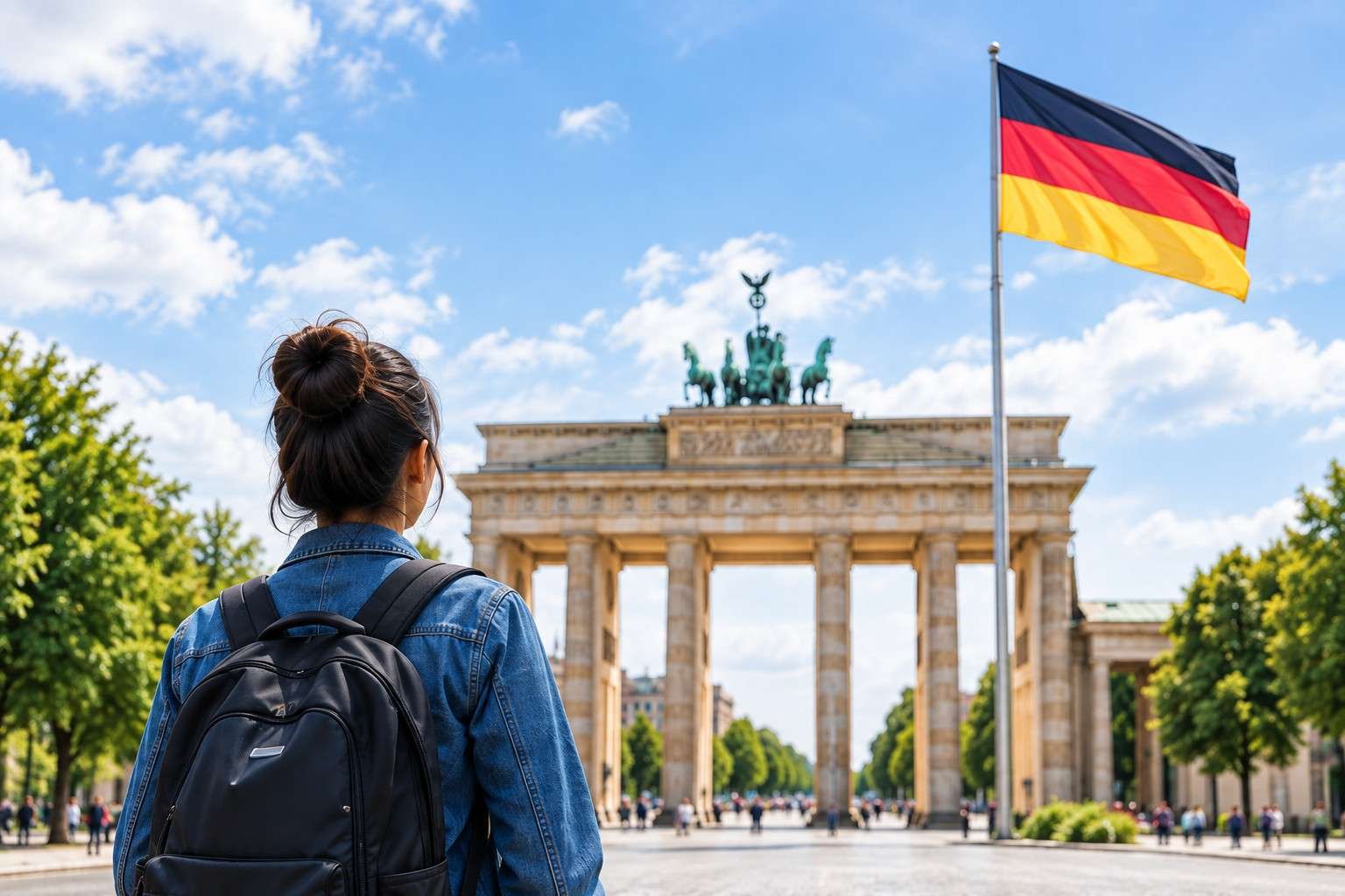 Student looking towards Germany's Brandenburg Gate