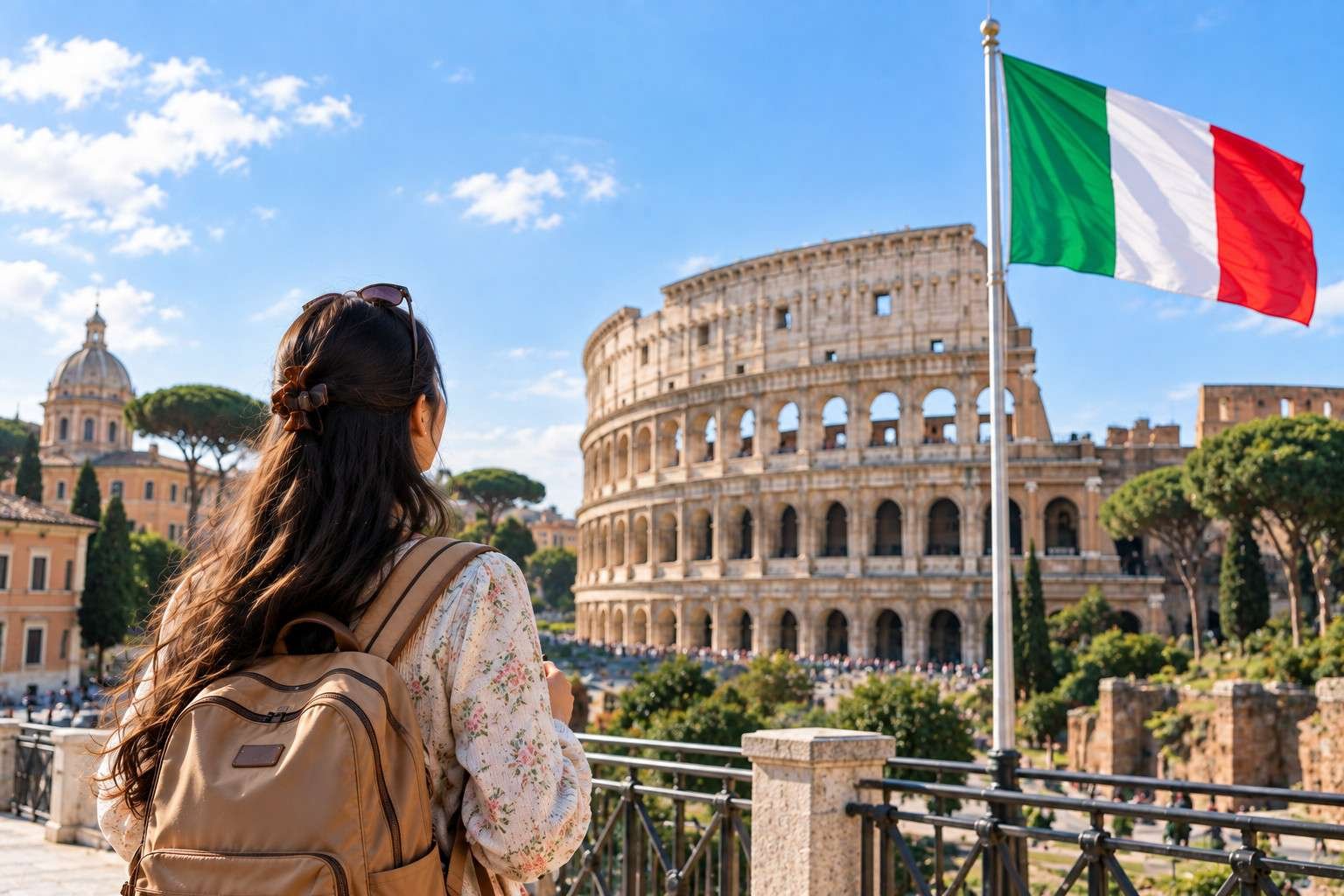 Student looking towards Italy