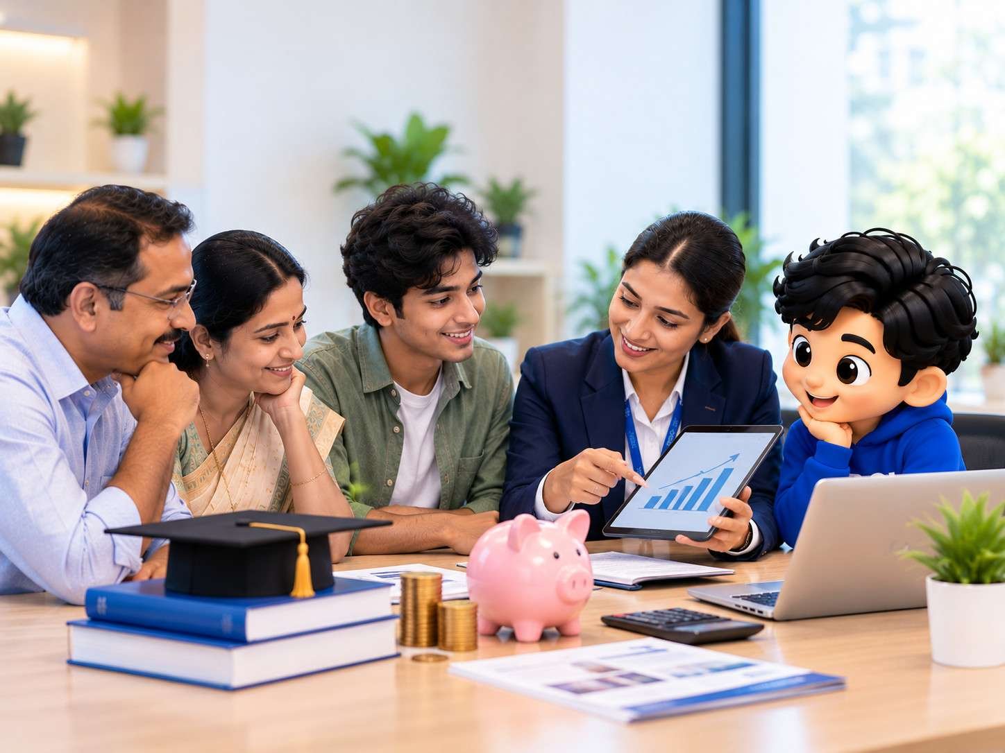 Advisor discussing education loan options with a family