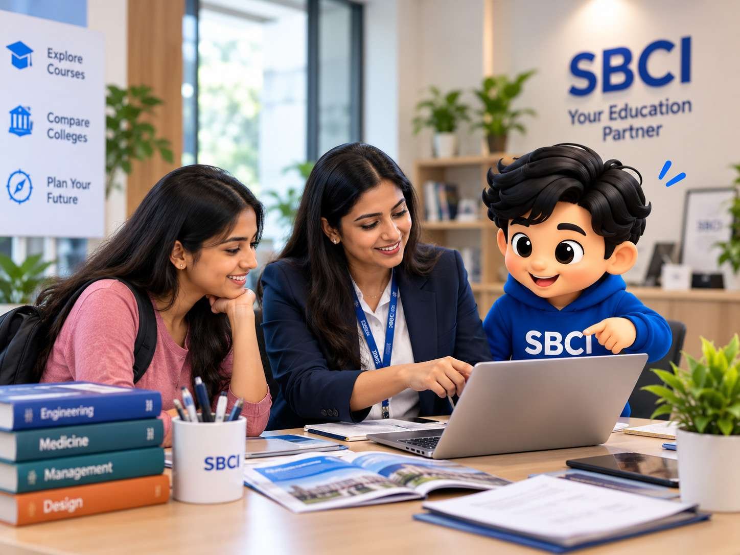 SBCI counsellor guiding a student through course options