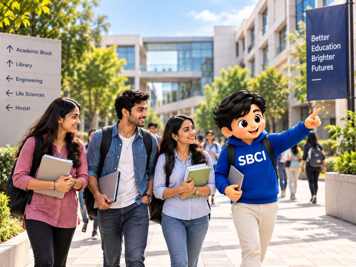 Students walking across a college campus